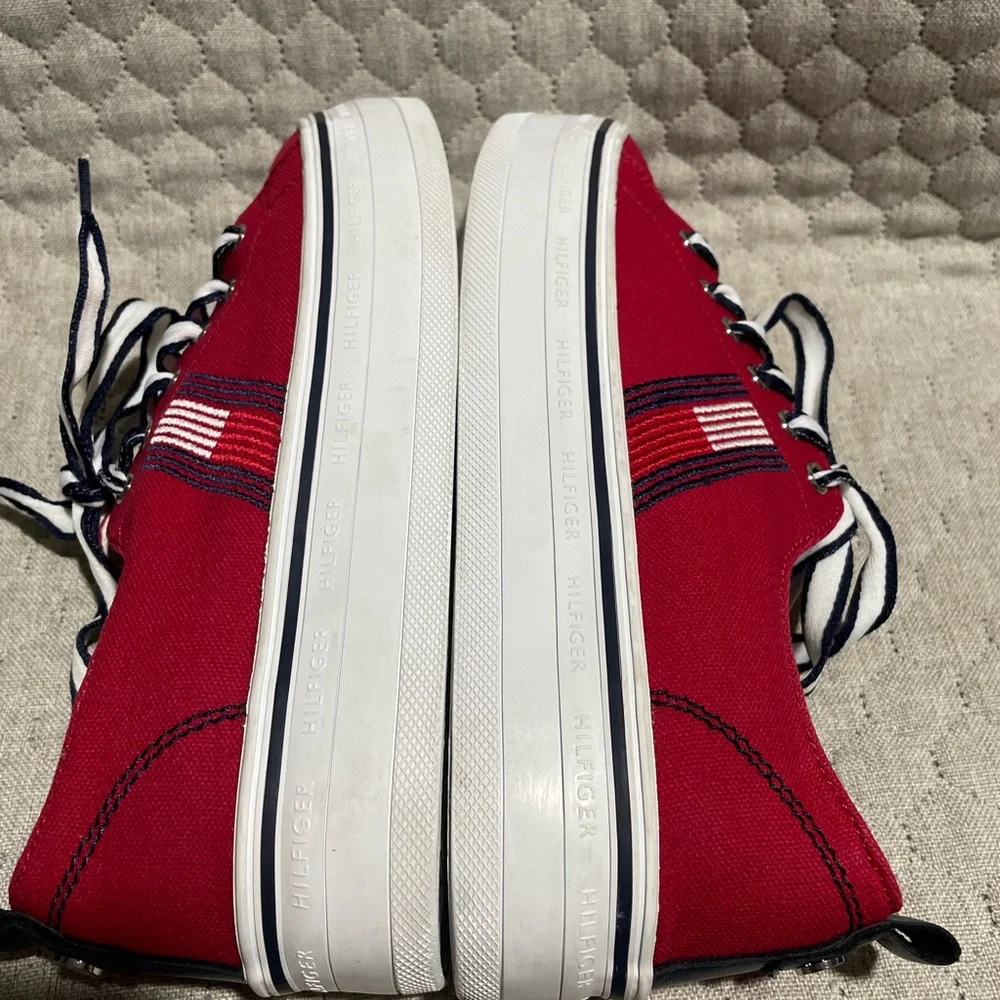 Tommy Hilfiger Red Platform Sneakers with Striped Laces